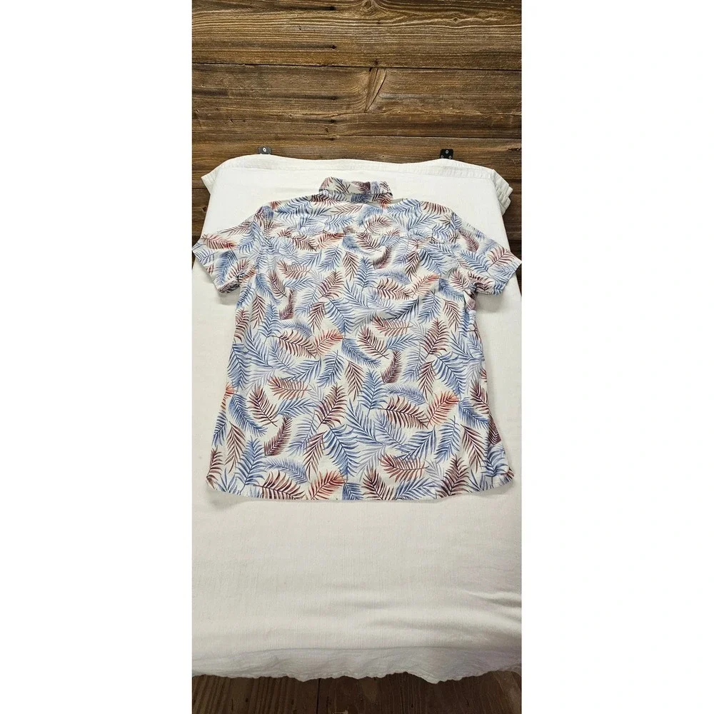 American Eagle Mens XL Tropical Palm Leaf Short Sleeve Button Down Shirt Blue